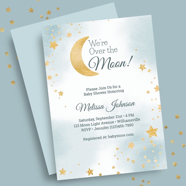 Sweet Blue We're Over the Moon Boy Baby Shower Invitation (Sweet Blue We're Over the Moon Boy Baby Shower Invitation)
