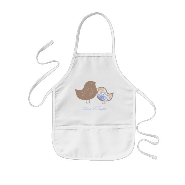 Sweet Blue Whimsical Damask Cute Baby Chicks Apron (Front)