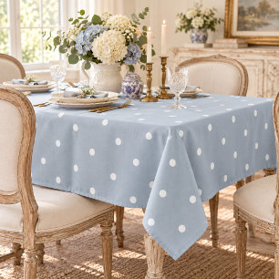 Sweet Blue Whte Polkadots Vintage Tablecloth
