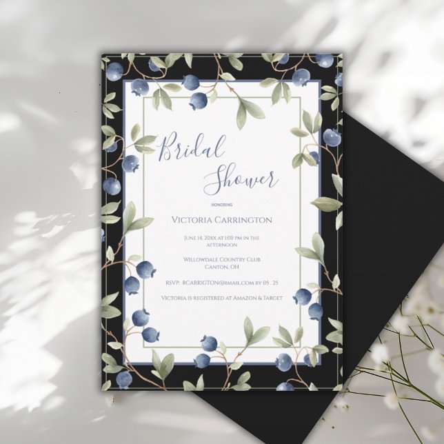 Sweet Blueberries Elegant Bridal Shower Invitation (Creator Uploaded)