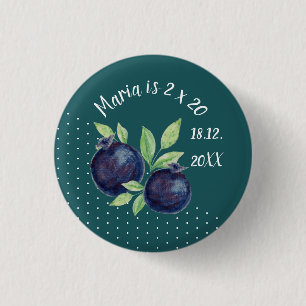 Sweet Blueberries Watercolor Hand-painted 1 Inch Round Button