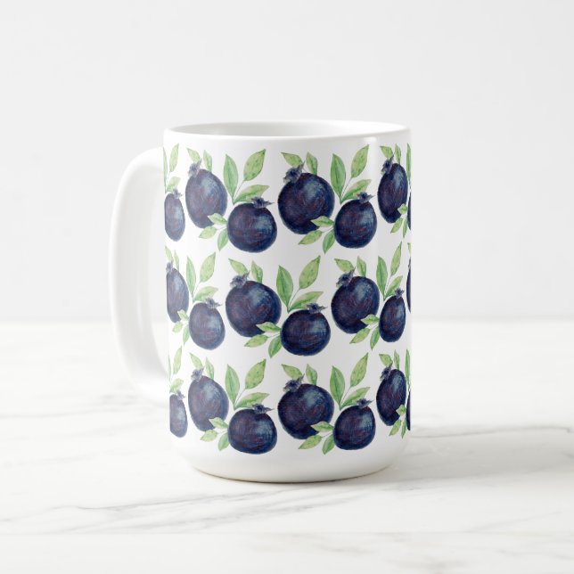 Sweet Blueberries Watercolor Hand-painted Coffee Mug (Front Left)