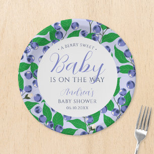 Sweet Blueberry Blue Baby Shower Paper Plate
