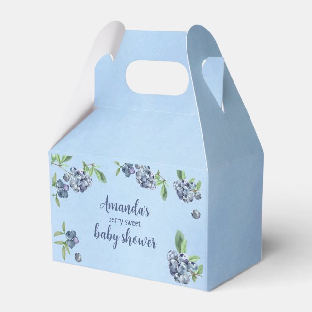 Sweet Blueberry Watercolor Baby Shower Favor Box (Front Side)