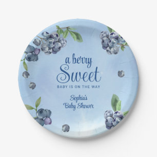 Sweet Blueberry Watercolor Baby Shower Paper Plate