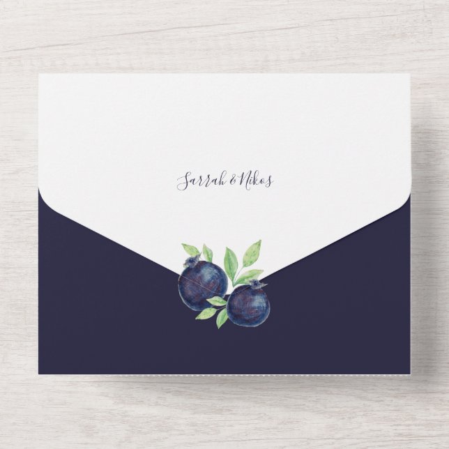 Sweet Blueberry Watercolor Hand-painted All In One Invitation (Back)