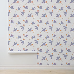 Sweet Bluebird w/ Flower Kids Nursery  Wallpaper
