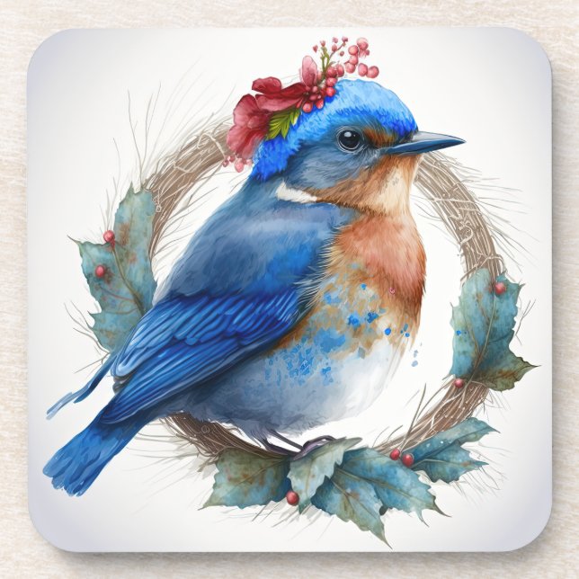 Sweet Bluebird Winter Holidays/Christmas Coasters (Front)