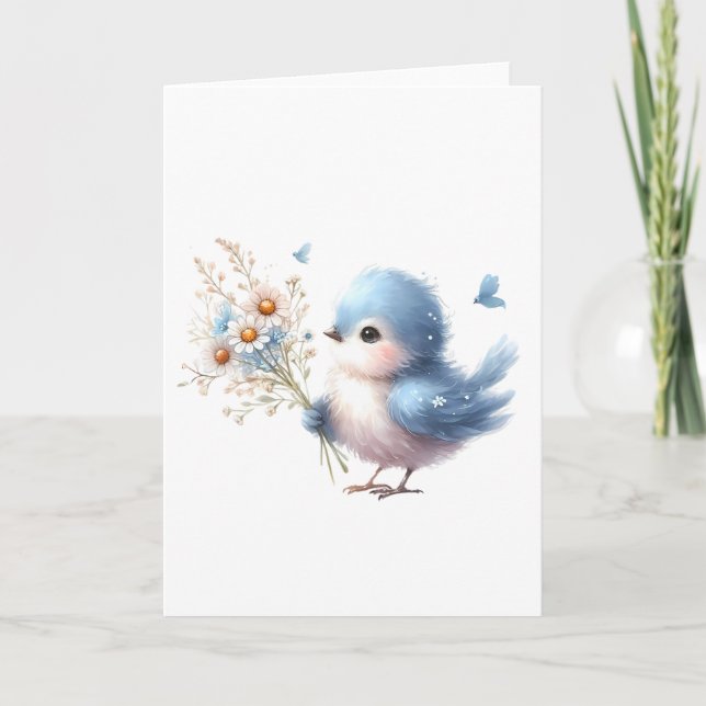 Sweet Bluebird with Daisy Bouquet All-Occasion Card (Front)