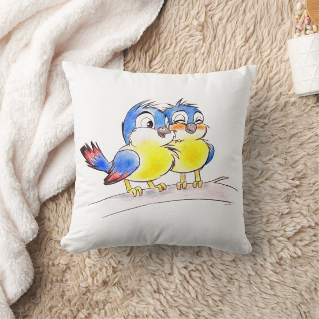 Sweet Bluebirds on a Branch Throw Pillow (Blanket)