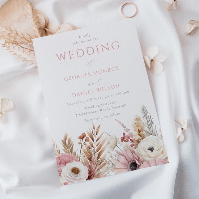 Sweet Blush Boho Flowers Elegant Wedding Invitation (Creator Uploaded)