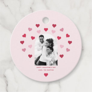 Sweet Blush Pink and Red Heart Photo Valentine Favour Tags