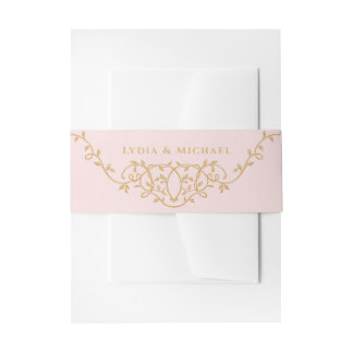 Sweet Blush Pink Ornate French Monogram Invitation Belly Band