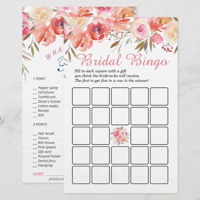 Sweet Blush Roses Double-Sided Bridal Shower Game (Front/Back)
