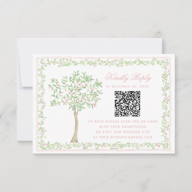 Sweet Blush Tree  Floral with Frame RSVP  QR Code (Front)