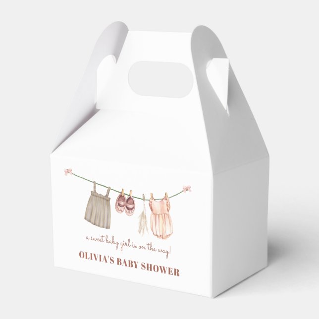 Sweet Boho Clothesline Girl Baby Shower Favor Box (Front Side)
