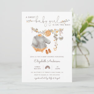 Sweet Boho Clothesline Girl Baby Shower Invitation
