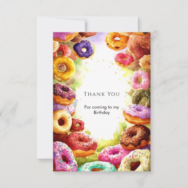 Sweet Boho Doughnut Birthday Thank You Card (Front)