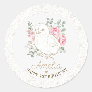 Sweet Boho Floral Chick Birthday Classic Round Sticker