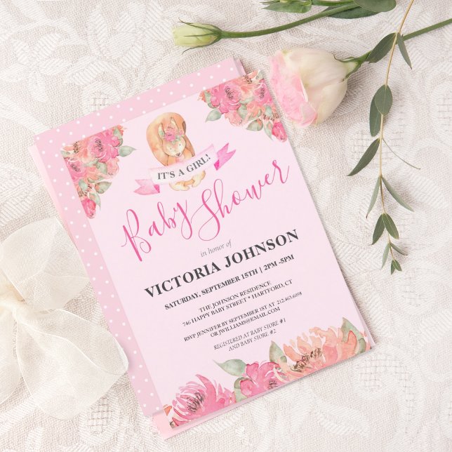 Sweet Boho Floral Squirrel Woodland Baby Shower Invitation (Creator Uploaded)