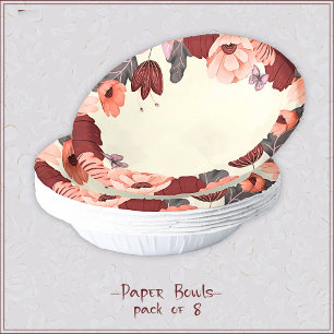 Sweet boho folk art floral botanical paper bowl plate