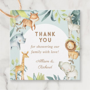 Sweet boho safari animals sage baby shower favour tags