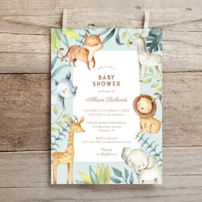 Sweet boho safari animals sage boy baby shower invitation (Creator Uploaded)