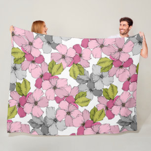 Sweet botanical pattern Pink floral garden cute Fleece Blanket