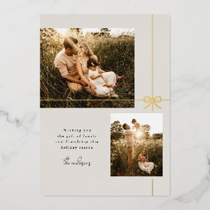 Sweet Bow Family + Friendship Modern Two Photo Foil Holiday Card