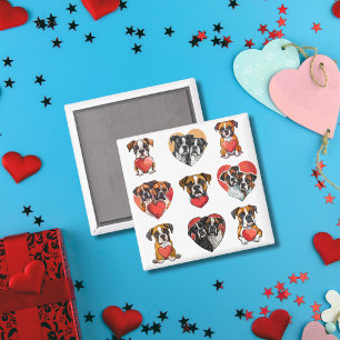 Sweet Boxer Dog and Heart Watercolor  Magnet