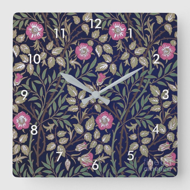 Sweet Briar, William Morris Square Wall Clock (Front)
