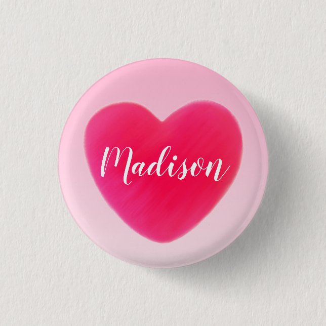 Sweet Bright Pink Heart Personalized 1 Inch Round Button (Front)