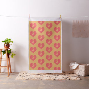 Sweet Bright Red Monogrammed Heart Pattern Fabric