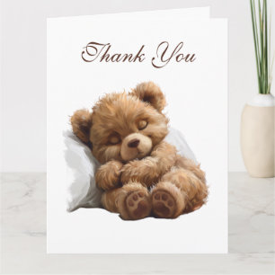 Sweet Brown Teddy Bear Sleeping Baby Thank You Card
