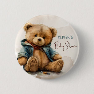 Sweet brown watercolor teddy bear Baby Shower 2 Inch Round Button