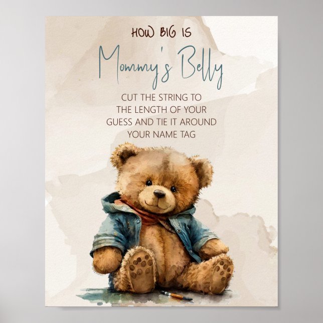 Sweet brown watercolor teddy bear Baby Shower Poster (Front)