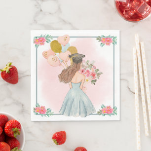 Sweet Brunette Girl Watercolor Graduation Napkin