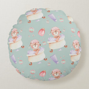 Sweet Bubble Bath Bear Pattern Round Pillow
