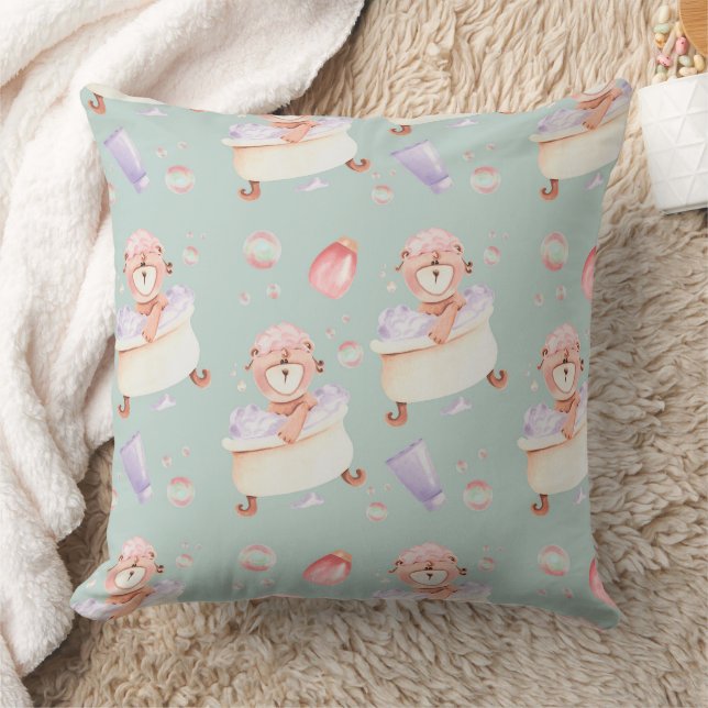 Sweet Bubble Bath Bear Pattern Throw Pillow (Blanket)
