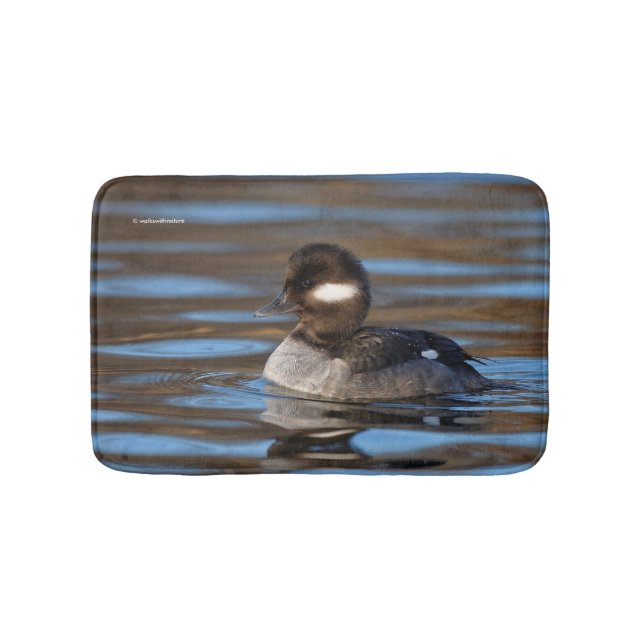 Sweet Bufflehead Duck on Sunlit Waters Bath Mat (Front)
