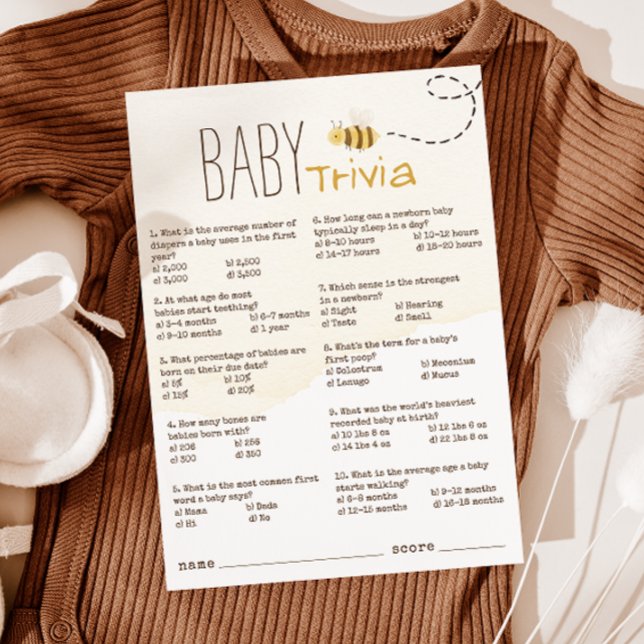 Sweet Bumble Bee Baby Shower Baby Trivia Card (Creator Uploaded)