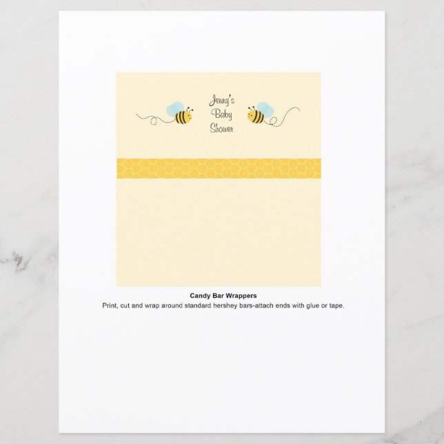 Sweet Bumble Bee Candy Bar Wrappers (Front)
