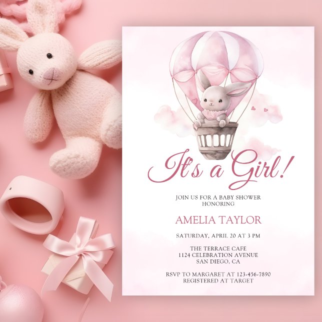 Sweet Bunny Adorable Baby Girl Shower Invitation (Creator Uploaded)
