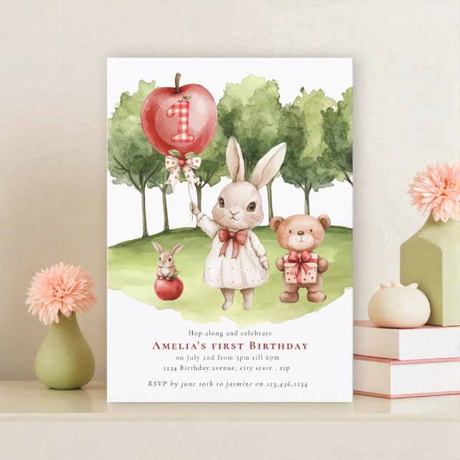 Sweet Bunny Apple First Birthday Invitation (Créateur téléchargé)