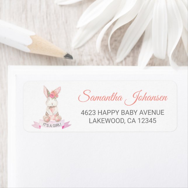 Sweet Bunny Baby shower Floral Adresse de retour (En situation)