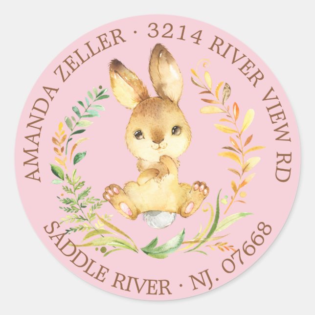 Sweet Bunny Baby Shower Return Address Label (Front)