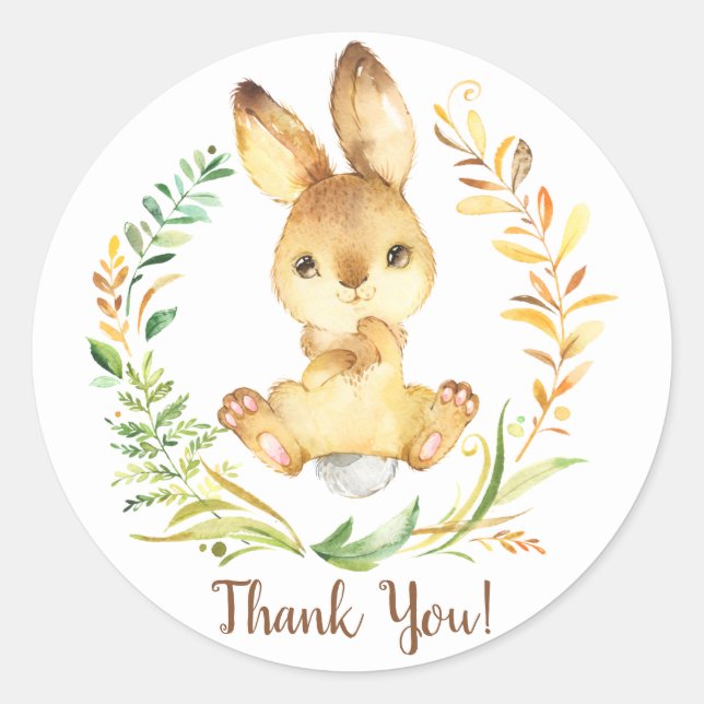 Sweet Bunny Baby Shower Thank You Favour Sticker (Front)
