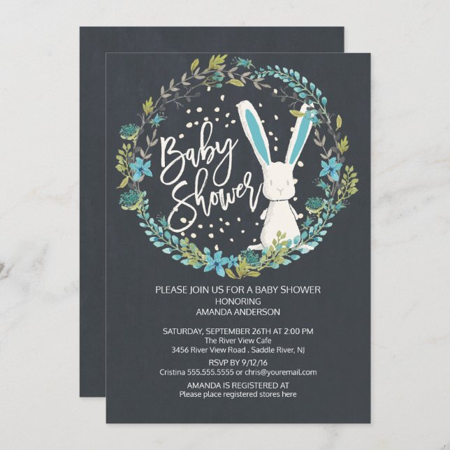 Sweet Bunny Boys Baby Shower Invitation (Front/Back)