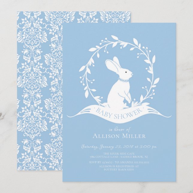 Sweet Bunny Boys Baby shower Invitation (Devant / Derrière)