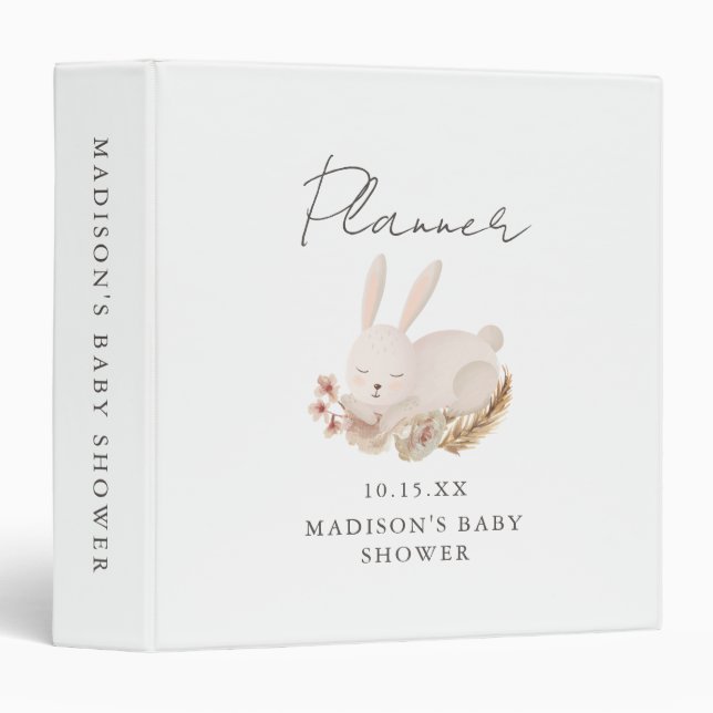 Sweet Bunny Calligraphy Baby Shower Plans Binder (Front/Spine)